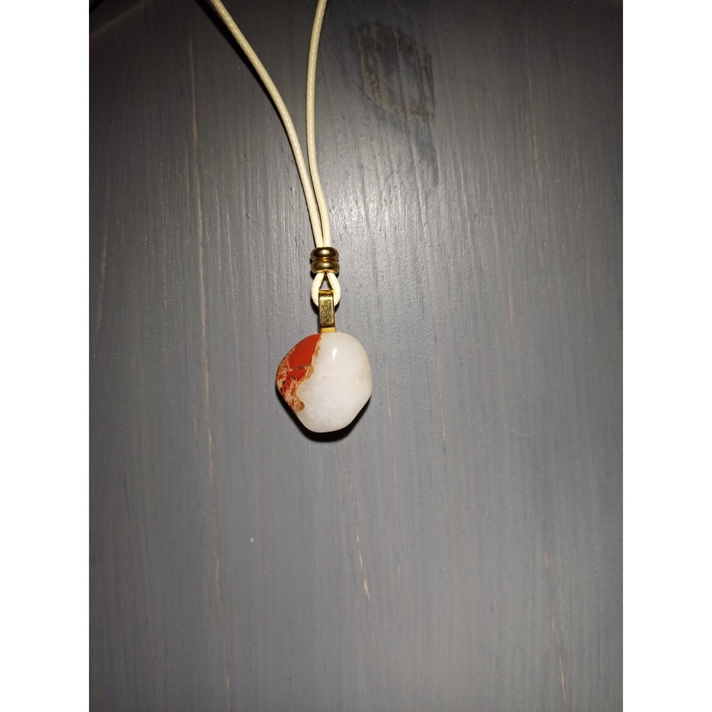Natural‎ Red White Stone Pendant Necklace Waxed Cord Boho Minimalist Jewelry